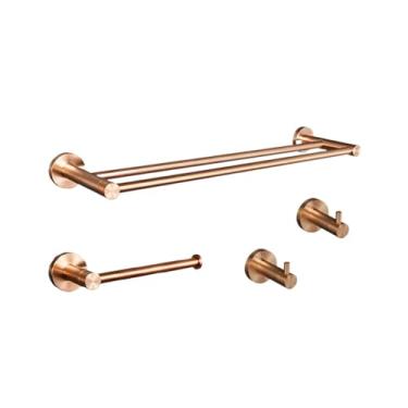 Imagem de Conjunto de banheiro em ouro rosa escovado - Suporte para papel higiênico e saboneteira em aço inoxidável - Acessórios para montagem em parede, conjunto de 4 peças B