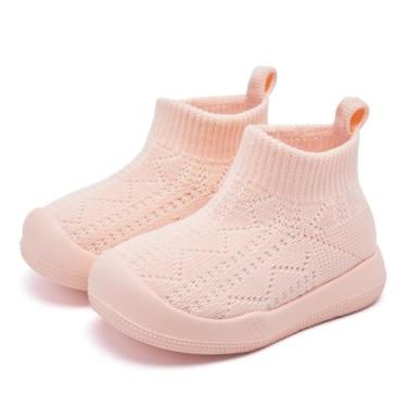 Imagem de Fahrerliebe Sapatos de meia para bebês sapatos de caminhada infantil antiderrapante respirável com sola de borracha macia tênis slip on para meninos e meninas, Fl1001 - coral, 12-15 Months Infant
