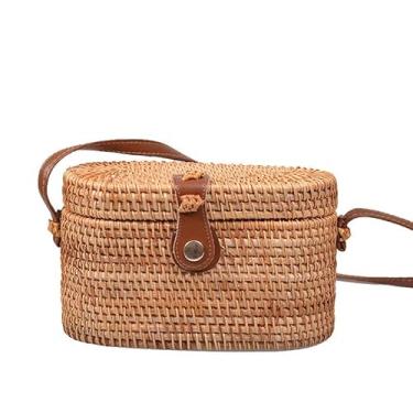 Imagem de SHAREYOIU Bolsa vintage feita à mão com ombros de vime, bolsa para telefone estilo praia tropical natural chique, Hushi