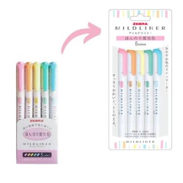 Imagem de Caneta Marca Texto Zebra Mildliner Ponta Dupla 5 Cores Pastel Grifar e