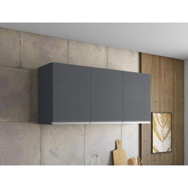 Imagem de Armário Aéreo Andreia 3 portas p/ Cozinha 120 cm AJL Móveis - Cinza