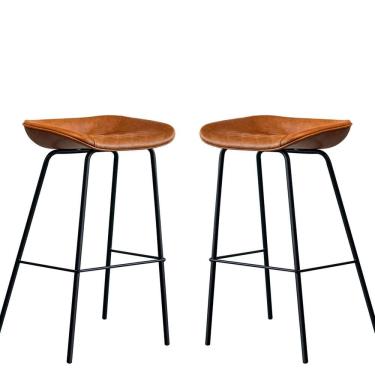 Imagem de Kit 2 Cadeira Banqueta Alta Com Assento Estofado em Couro Marrom Leather  EdeCasaMoveis