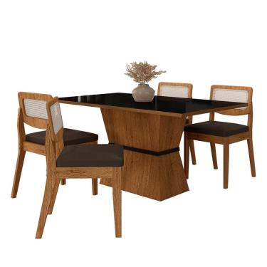 Imagem de Mesa 1,36 Riva 4 Cadeiras Sextavada Freijó/preto/corino Marrom - M.a
