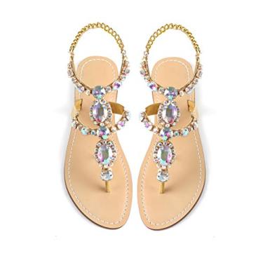 Imagem de Sandália feminina gladiadora de strass ZhuLinFeng Pingtan Sandália de casamento pérola brilhante madrinha sandália azul boêmia, Multicolored-2#, 6.5