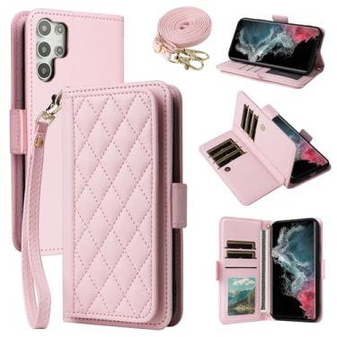 Imagem de Dibosom Capa carteira para Samsung Galaxy S24 Ultra 5G Argyle com alça de pulso/ombro compartimentos para cartão bolsa flip, suporte minimalista acolchoado capa de celular para S24Ultra 24S S 24