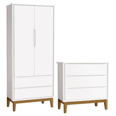 Imagem de Cômoda Gaveteiro E Guarda Roupa Infantil 2 Portas New Classic Branco Com Pés Madeira ? Reller