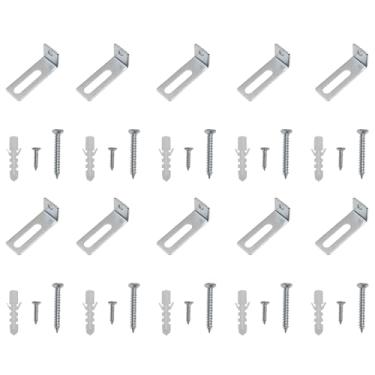 Imagem de 10 conjuntos de suportes prateados para pendurar na parede em forma de L, kits de ferragens de montagem com parafusos e âncoras, suportes galvanizados para escritório, salas de aula, casas