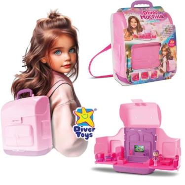 Imagem de Diver Mochila Casinha 3 Cômodos + Boneca Divertoys 23pçs