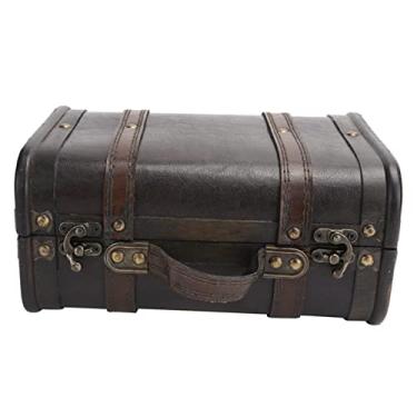 Imagem de Mala de Madeira Caixa Decorativa Retro-camada Dupla de Banda Vintage para Decoração de Estúdio
