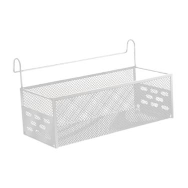 Imagem de Generic Cesta de armazenamento suspensa de cabeceira, recipiente economizador de espaço, metal, grande, organizador de suspensão para grades de cama, Branco