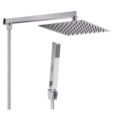 Imagem de Chuveiro Ducha Com Desviador Cromado Quadrado 20x20 A Gás Solar Chuveirinho Chrome