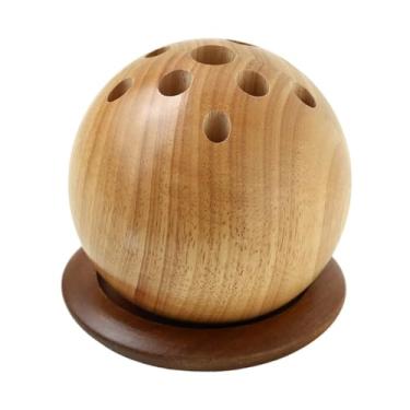 Imagem de Fenteer Porta-canetas esférico de madeira com furos, decoração elegante, presente, artigos de papelaria, porta-pincel de maquiagem para mesa, casa, escola