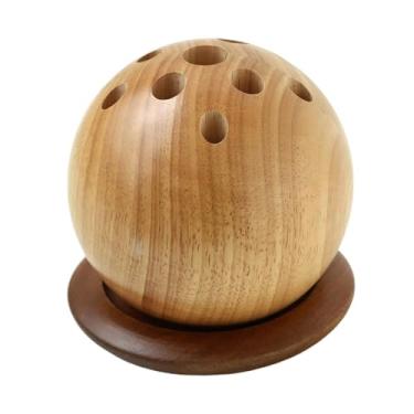 Imagem de Ioensy Porta-canetas esférico de madeira, organizador de papelaria, decoração, presente, ornamento criativo, porta-pincéis de cosméticos para casa, sala de