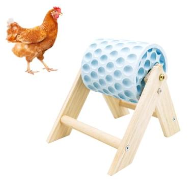Imagem de MinrzPet Acessórios para galinheiro, pedra de cálcio de moagem de bico com suporte de madeira, brinquedos de enriquecimento de frango, brinquedos para galinhas, patos, gansos, perus, aves domésticas