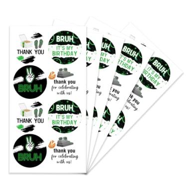 Imagem de Serencatcher Bruh It's My Birthday Decorations, 80 pçs verde preto Bruh Thank You adesivos redondos etiquetas 5 cm para presente engraçado adolescente menino festa de aniversário lembrancinhas