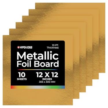 Imagem de Hygloss Folhas metálicas de cartolina – 10 folhas douradas brilhantes, 30,5 cm x 30,5 cm – Resistente 10 pt. – Papel de placa metálica para artesanato, álbuns, pôsteres e decorações