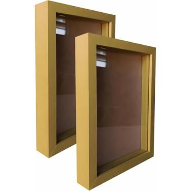 Imagem de Kit 2 Molduras Caixa Alta Revestida com Vidro para Quadros Quilling e Scrapbook - 21x29,7cm - 1,5x3 Cor:DOURADO;Tamanho: