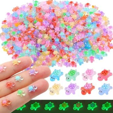 Imagem de BoAn 200 peças de mini tartarugas de animais de resina, luminosas mini tartarugas brilham, figuras em miniatura que brilham no escuro pequeno plástico, para jardim de fadas, micro paisagismo, casa de