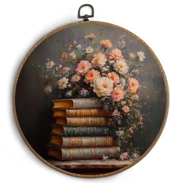 Imagem de KTYHD Vintage Dark Academia Moody Book Wall Art, Retro Moody Floral Book Reading Round Canvas Wall Art, Bookish Lovers Decor For Library Reading Nook Corner Room Classroom Home