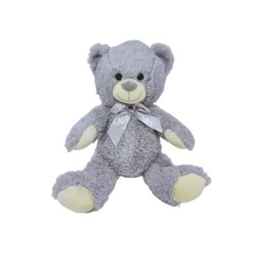 Imagem de Urso de Pelúcia Pernas Longas Cinza Com Laço Fofo Decoração - Fizzy To