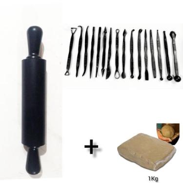 Imagem de Kit Estecas 32 Funções + 1 Rolo 23cm + 1Kg de Argila - LCPLASTIC
