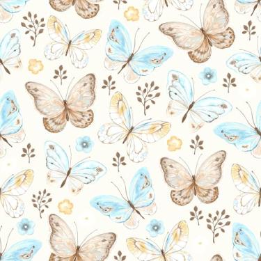 Imagem de VaryPaper Papel de parede de borboleta floral fofo cola e descasca 43 cm azul/bege/marrom papel de contato floral borboleta para armários cômoda autoadesivo mural de parede boho papel de parede para