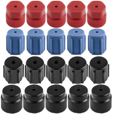 Imagem de KuuGuu 20 peças de tampas de válvula AC para carro tampas de serviço AC 4 tamanhos sistema de ar condicionado de alta e baixa pressão kit de vedação de porta para a maioria dos carros comuns (preto