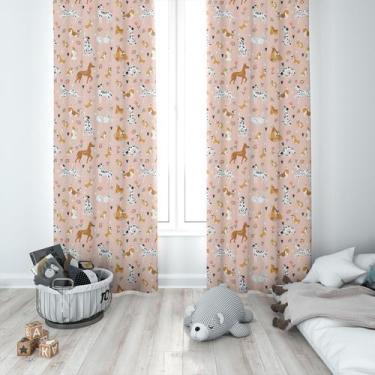 Imagem de Cortina Tecido Oxford Quarto Infantil Cachorrinhos Flores Rosa - 140x2
