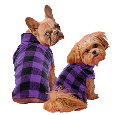 Imagem de KAMA BRIDAL Casaco para cães primavera outono inverno pulôver cachorro colete de lã para cães pequenos e médios suéter de cachorro fino roxo e preto xadrez (roxo, M)