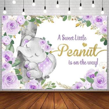 Imagem de Chá de bebê Backdrop Avezano Purple Elephant 2,1 x 1,5 m de algodão