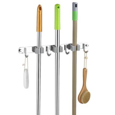 Imagem de Suporte de Parede com Gancho para Ferramentas Vassouras e Utensílios Fixação na Parede Prático Organizador Aço Inox