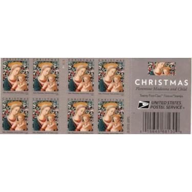 Imagem de United States Postal Service Selo Florentino Madonna E Criança Para Sempre, Folhas De Natal Feriados Nos Eua (Pacote Com 2 Selos 40) Scott First Class She