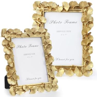 Imagem de Chunful 2 molduras douradas vintage, 12 x 17 cm, moldura ornamentada com folha de ginkgo, decoração de resina antiga com frente de vidro para exibição de mesa em casa, galeria, decoração de fotos de