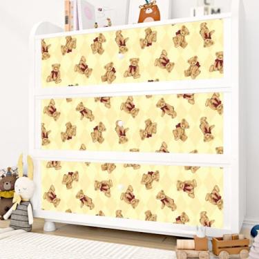 Imagem de Yullpaper Papel de parede fofo para tirar e colar, papel de parede feminino, papel de parede removível de ursinho de pelúcia para berçário, quarto de crianças, papel de parede autoadesivo para