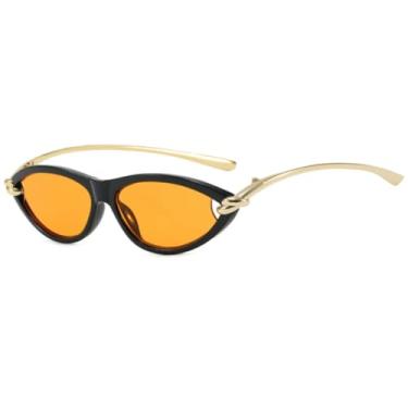 Imagem de Óculos de sol de armação pequena de luxo estilo olho de gato feminino, óculos de sol fashion masculino, óculos de sol para dirigir e viajar, UV400 (preto e laranja)