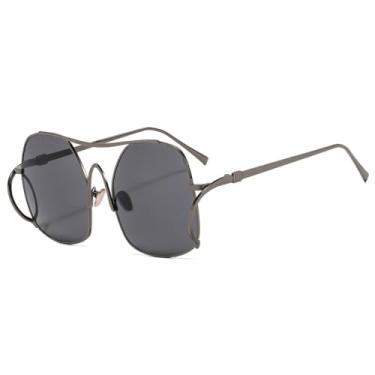 Imagem de Óculos de sol femininos ovais de luxo, com gradiente, personalidade, armação dupla, todos os modelos, masculino, UV400 (preto escuro)