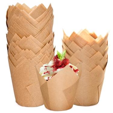 Imagem de 200 peças de forros de cupcake de tulipa natural, suportes de forros de muffin premium para forros de panificação, embalagens de cupcake à prova de gordura em tamanho padrão, forro clássico de