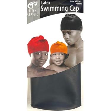 Imagem de TITAN Touca de natação de látex – Touca de natação unissex para adultos e crianças, tamanho único – Touca de látex confortável, leve e elástica para piscina, treinamento e recreação (preto)