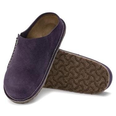 Imagem de Birkenstock Pantufas de couro de camurça Zermatt – palmilha de cortiça – forro de camurça – sola de cortiça de borracha escura