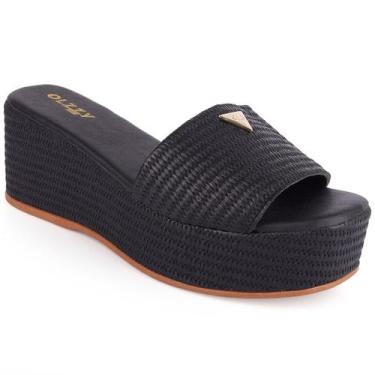 Imagem de Tamanco Feminino Plataforma Sandália Flatform Detalhe Dourado Chinelo 