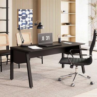 Imagem de Mesa Escrivaninha Escritório 1,50m com Tampo Chanfrado e Pés Metálicos F5 Office Preto
