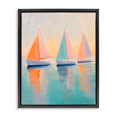 Imagem de Stupell Industries Arte de parede em tela flutuante com moldura preta Pastel Sailboat Trio, design da LSR Design Studio, 53 x 43 cm
