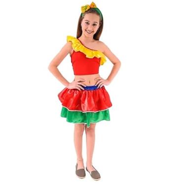 Imagem de Fantasia Frevo Infantil Feminina Saia e Cropped Faixa Cabelo