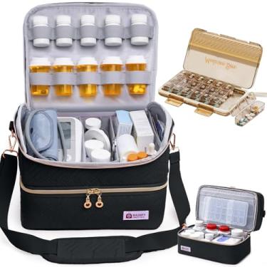Imagem de BAGSFY Organizador de bolsa de remédios de viagem com organizador de comprimidos de 7 dias, caixa de comprimidos da manhã e da tarde, armazenamento de medicamentos, estojo de kit de primeiros socorros