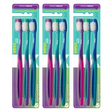 Imagem de Kit Escova Dental Kess Basic Plus Cerdas Médias Cód.2564 C/3