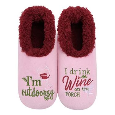 Imagem de Snoozies Par de meias femininas forradas com sherpa – Pantufas felpudas e fofas com sola antiderrapante – Pantufas femininas quentes, I'm Outdoorsy, X-Large