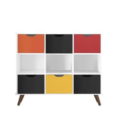 Imagem de Nicho Organizador Retro Branco com 6 Gavetas Preto/Colorida - Qmovi