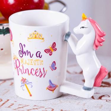 Imagem de A.F.N.A.L Caneca de cerâmica para casa e escritório, copo de animais 3D de porcelana criativa com alça para café, chá, suco, leite e água, 400 ml caneca de unicórnio rosa presente, 13 cm A