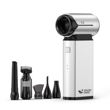 Imagem de Smiling Shark Espanador elétrico de ar comprimido, versão atualizada 2 modos (normal e tempestade) 150.000RPM 60 m/s Turbofan de liga de alumínio com velocidade do vento com 6 bicos destacáveis para