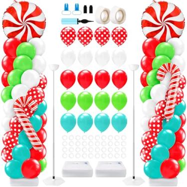 Imagem de Kasyat 2 Sets Balloon Column Stand Kit with 4d Balloons Star Foil Balloons 100 Latex Balloons Arch Kit for Floor for Decorations(Red Teal Green,Candy)